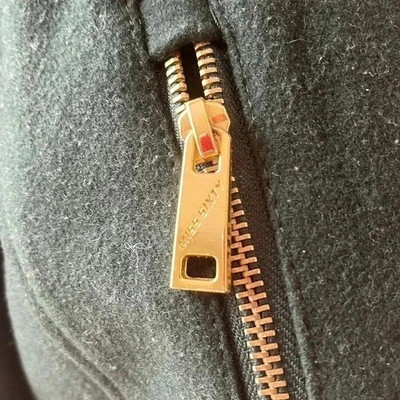 [S]  Miss Sixty Women's Zip Front Wool Blend Green Military Pea Coat - Picture 5 of 12